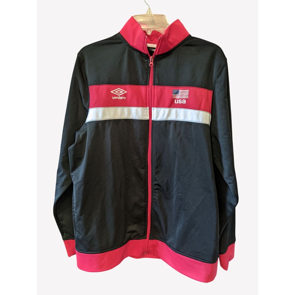 Umbro USA Track Jacket Black Red Mens Soccer Full Zip Blokecore Skater Sz Large